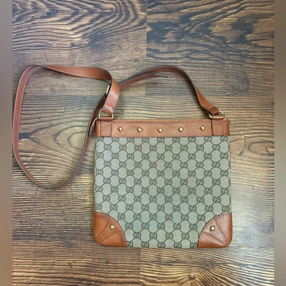 Gucci GG Monogram Canvas/ Leather Studded Crossbody - Picture 4 of 15